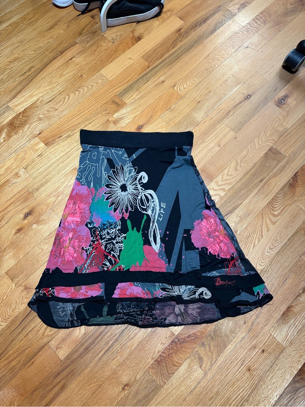 Desigual Black Floral Print A-Line Skirt